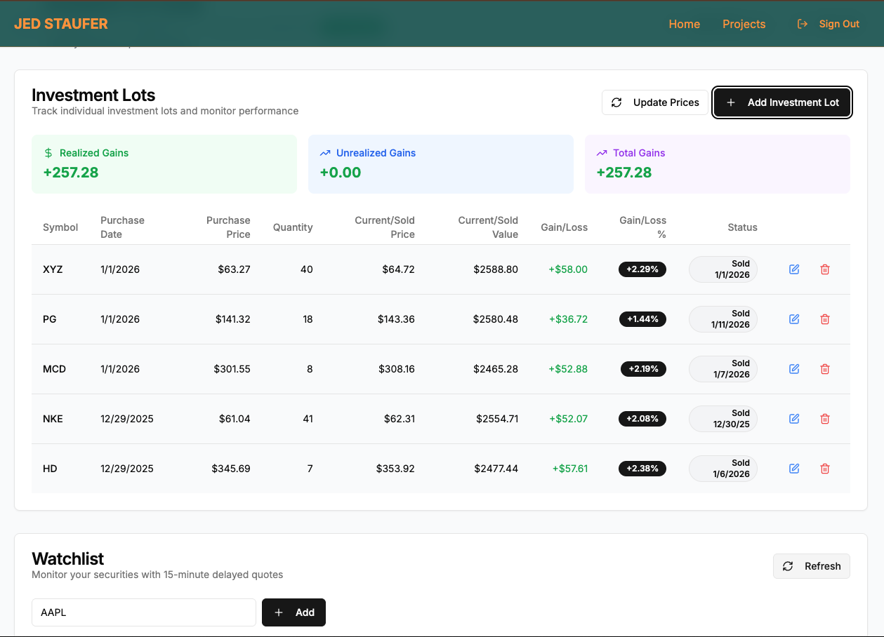 Investment Lot Tracker screenshot